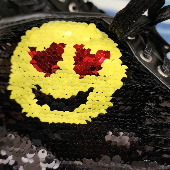 Steve Madden Kid’s Sequin Emoji Smiley Sneakers, Size 3 - Picture 2 of 8